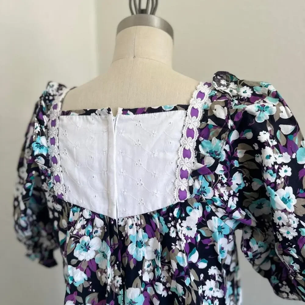 Vintage Sears Hawaii Floral Prairie Maxi Dress | 100% Cotton Cottagecore Size 9